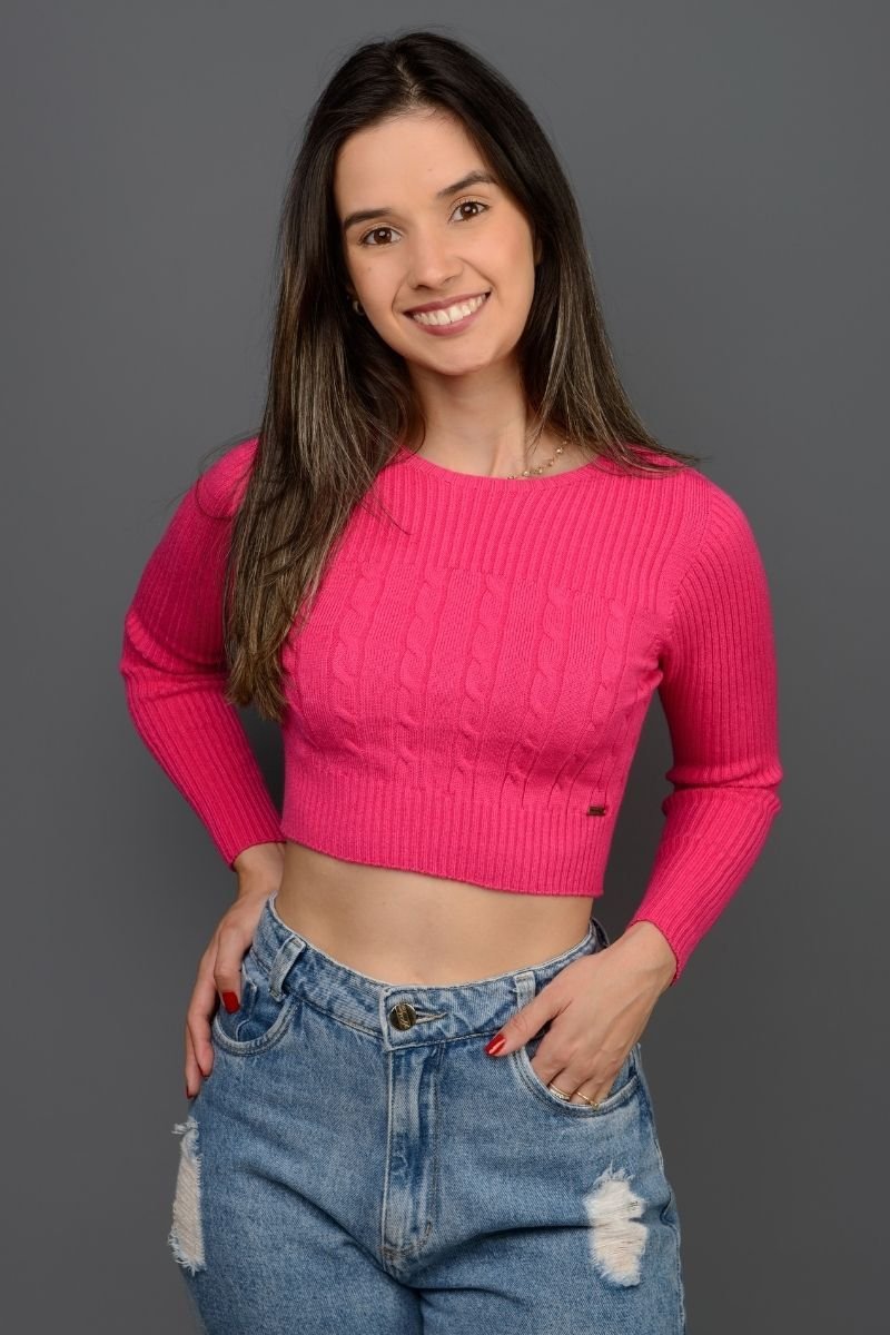 Blusa Cropped Tricot Canelada e Tranças