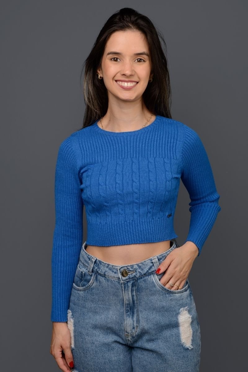 Blusa Cropped Tricot Canelada e Tranças