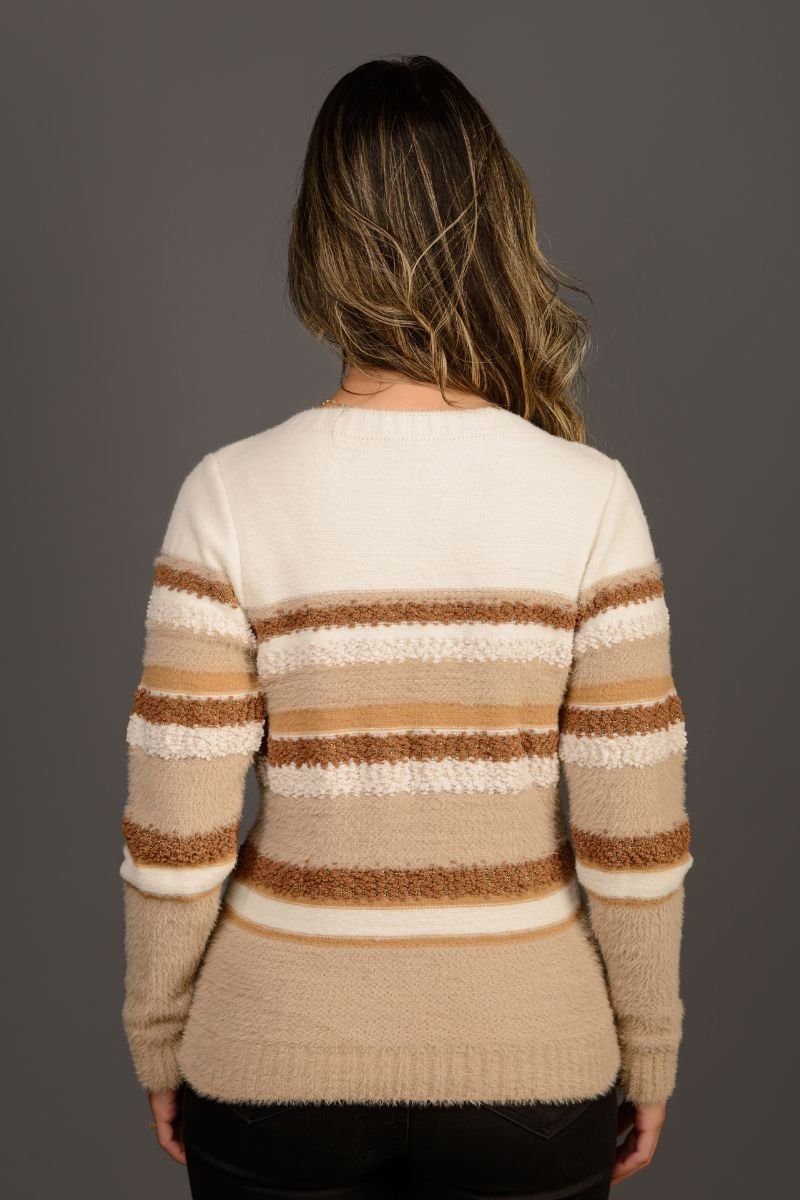 Blusa Feminina Tricot Listrada com Gola Redonda