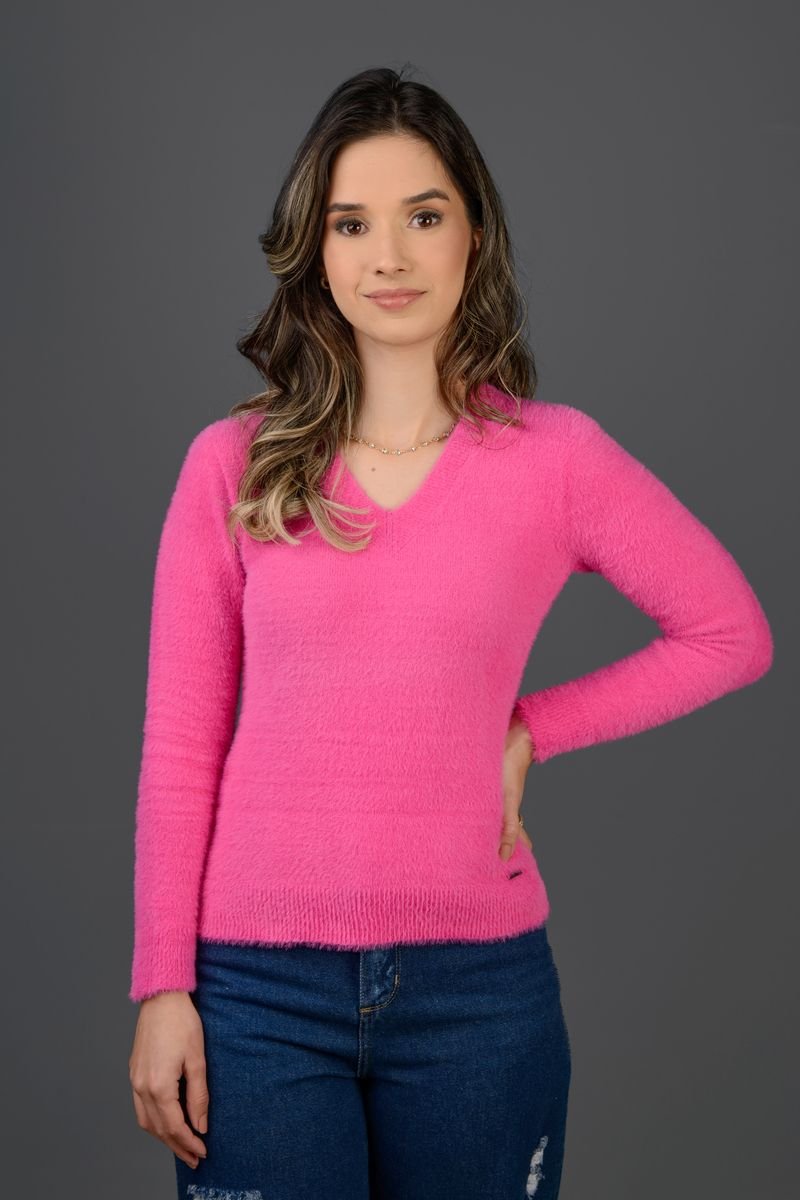 Blusa Tricot Feminina com Gola V