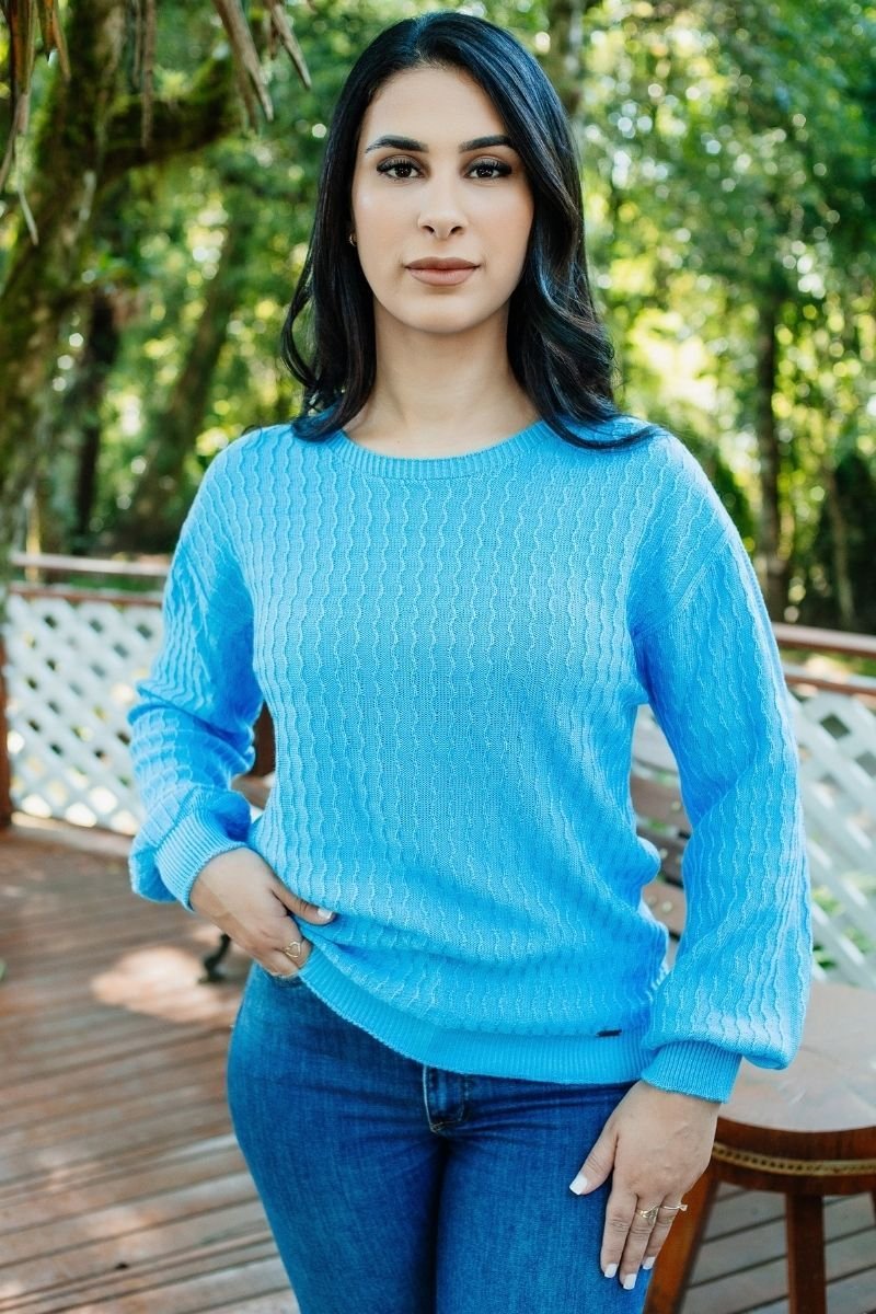 Blusa Tricot Feminina com Manga Bufante