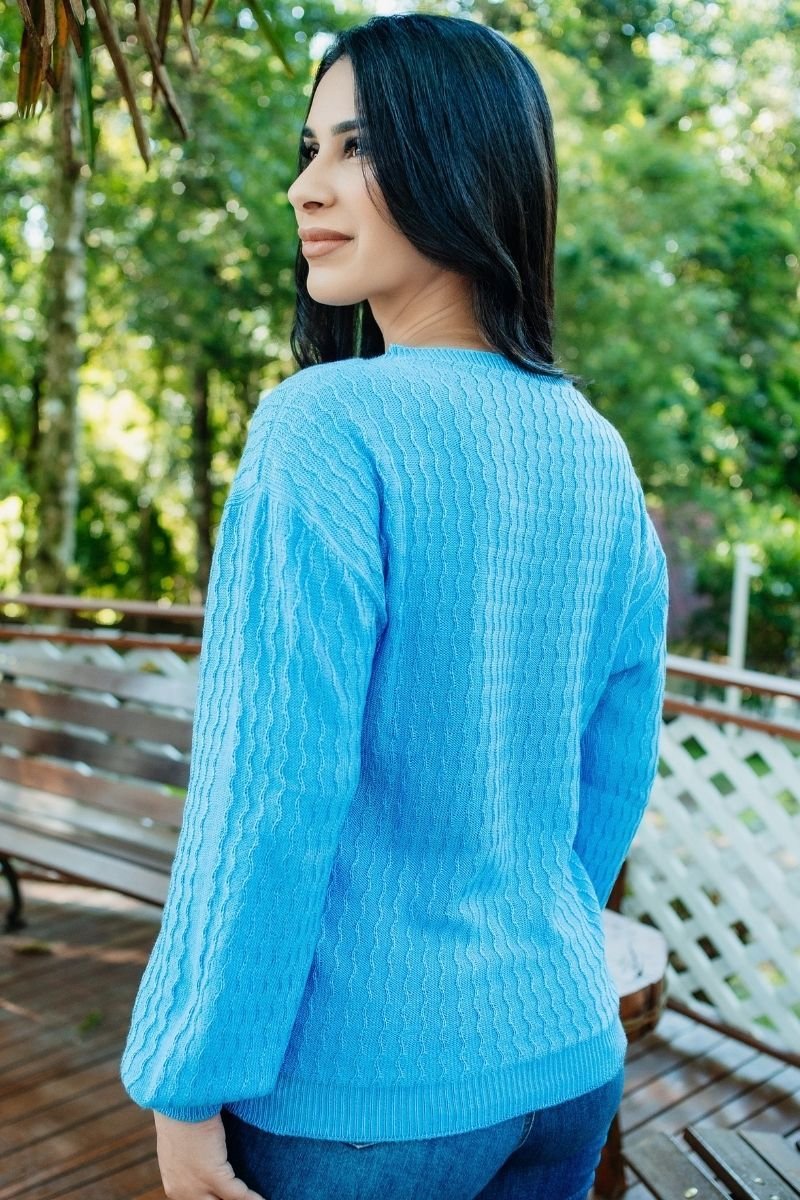 Blusa Tricot Feminina com Manga Bufante