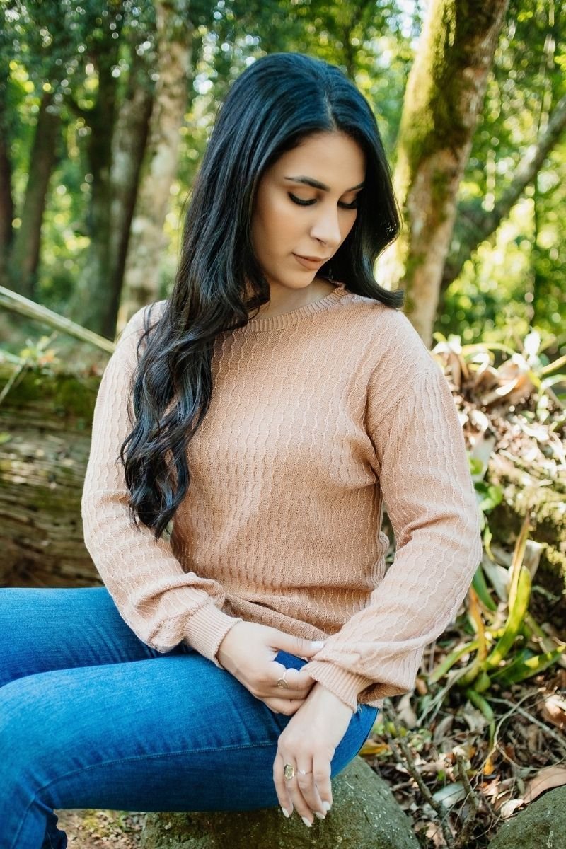 Blusa Tricot Feminina com Manga Bufante