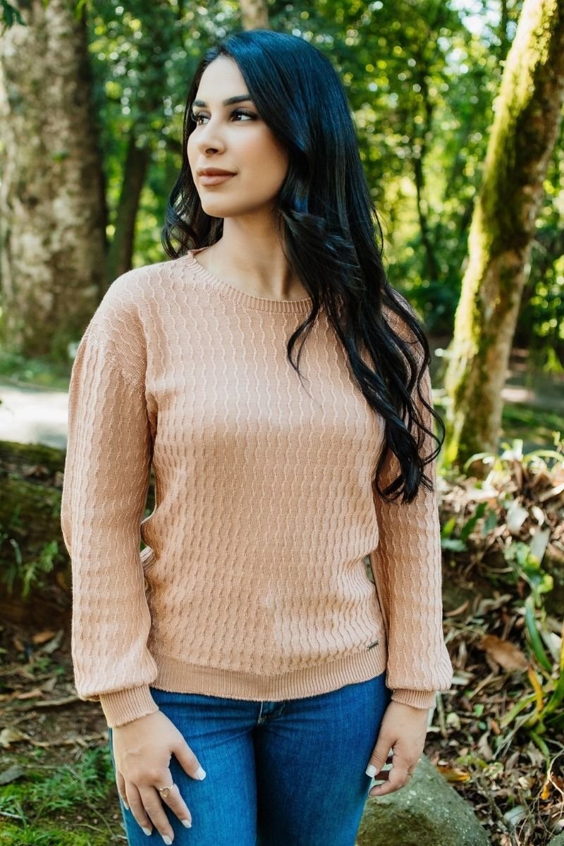 Blusa Tricot Feminina com Manga Bufante