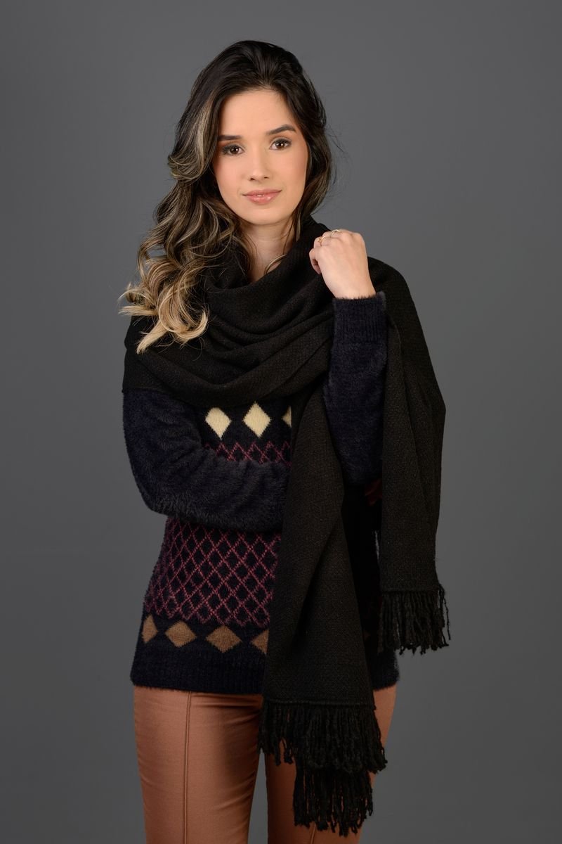 Blusa Tricot Feminina Jacquard Gola V