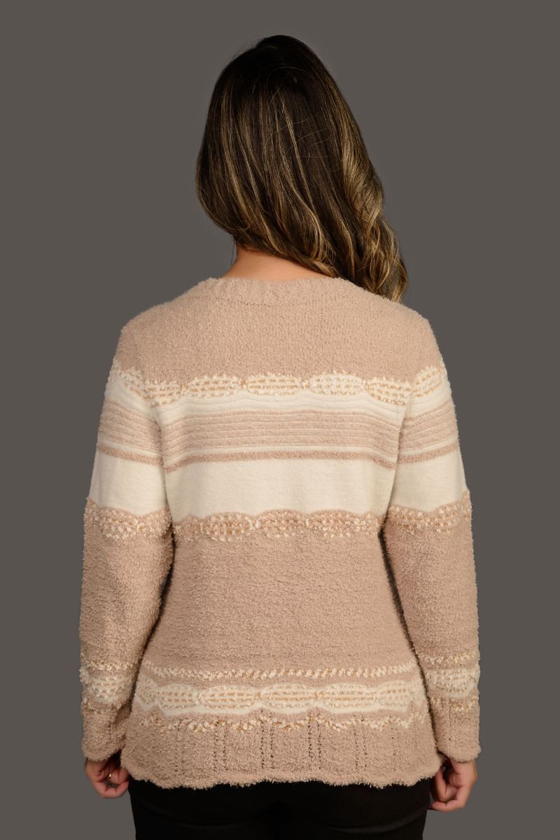 Blusa Tricot Feminina Listras Rendada