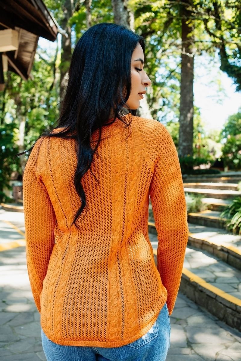 Blusa Tricot Feminina Rendada com Tranças