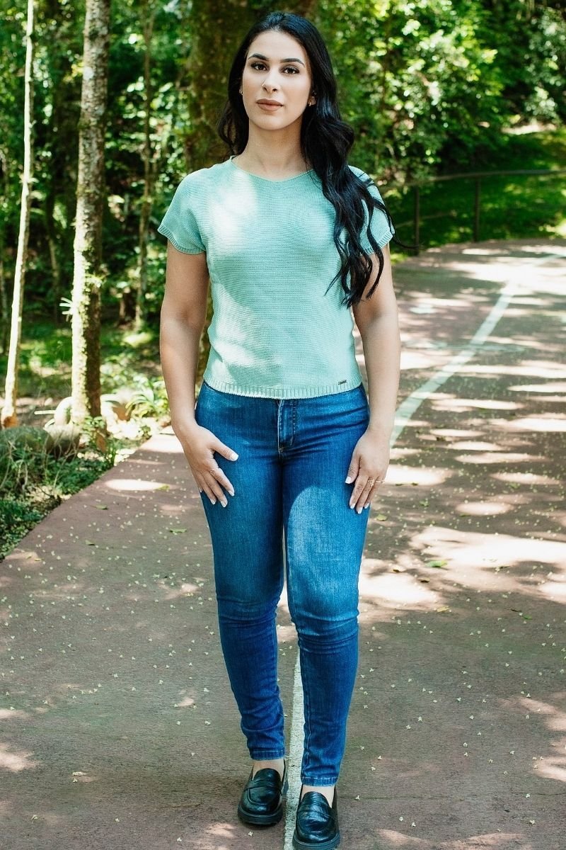 Blusa Tricot Modal Feminina Manga Curta