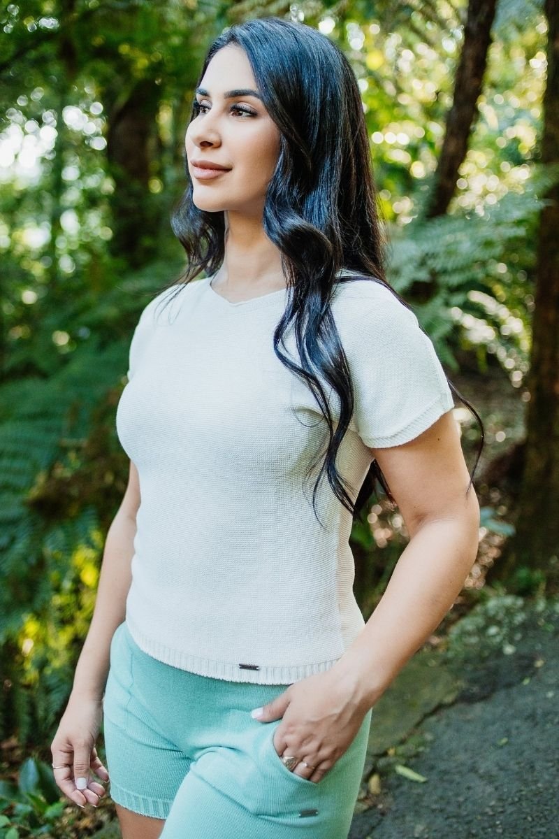 Blusa Tricot Modal Feminina Manga Curta
