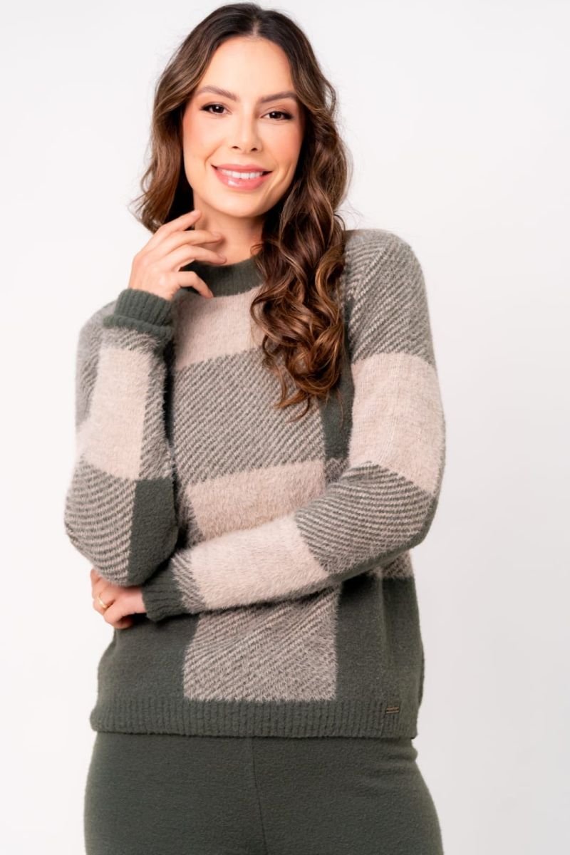Blusa Tricot Xadrez Glam Alpaca