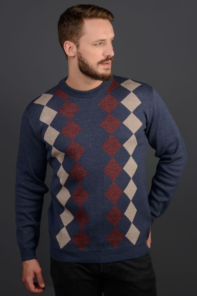 Blusão Masculino Losangos Gola Redonda