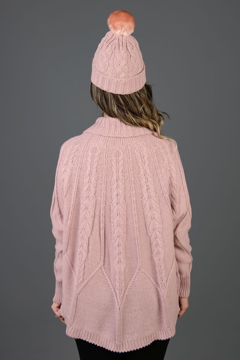 Poncho Tricot Gola Alta com Manga