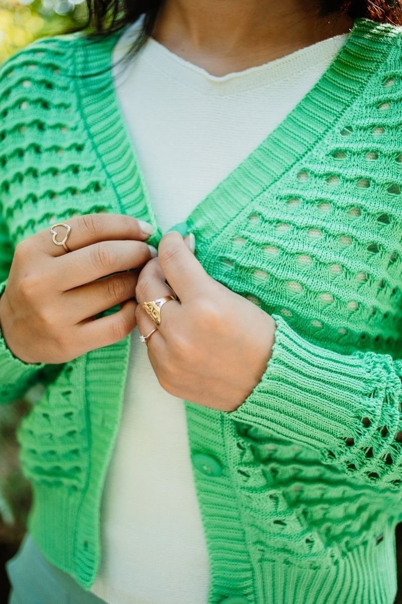 Casaquinho Tricot Feminino Rendado com Botão