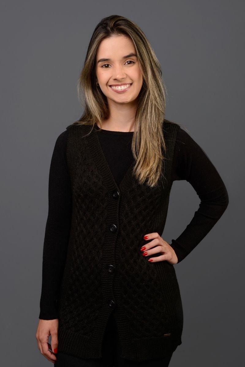 Colete Tricot Tranças com Botão