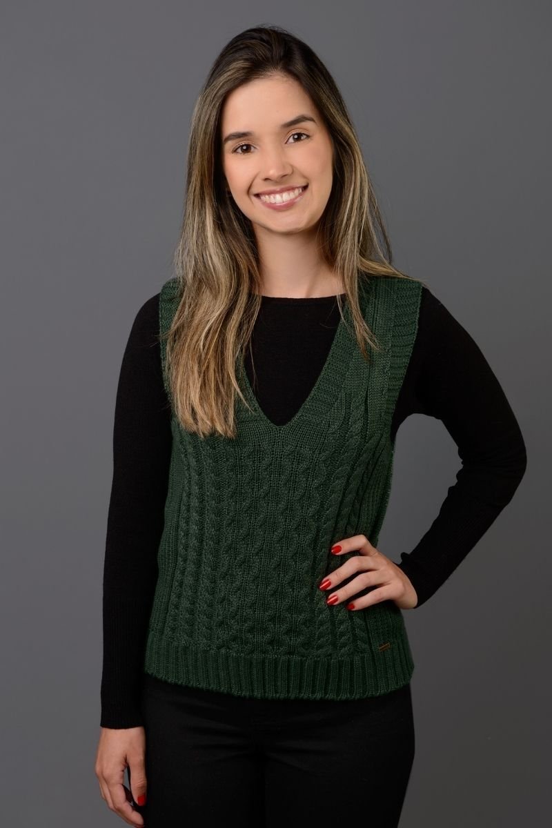 Colete Tricot Tranças Gola V