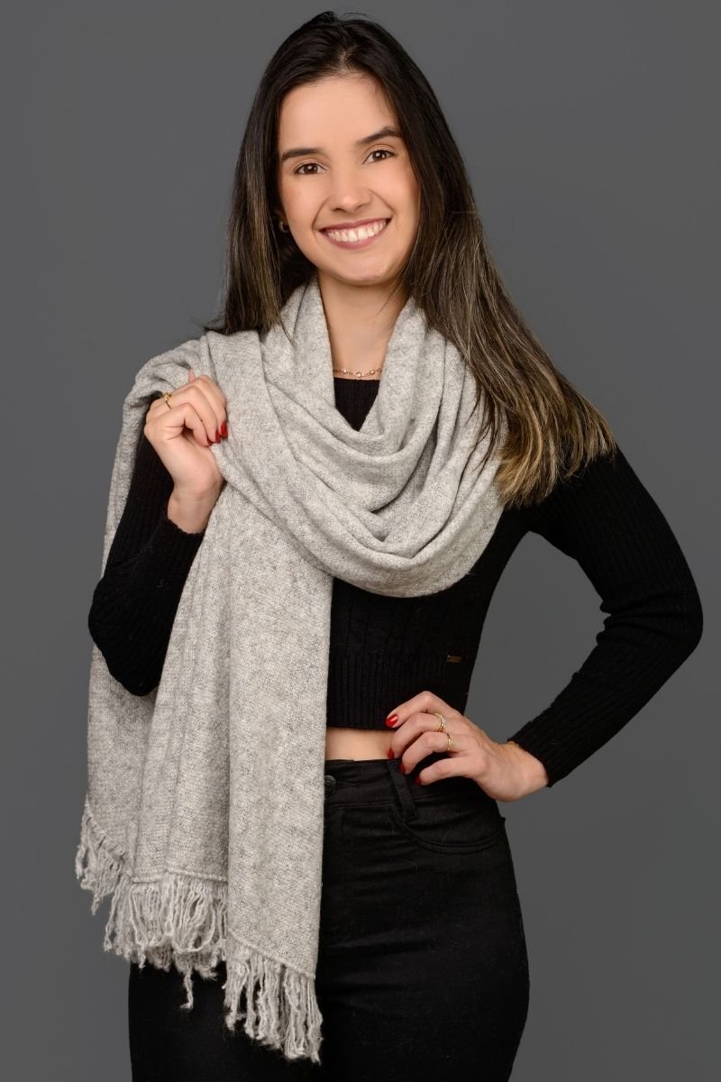 Manta / Cachecol Tricot Largo com Franjas