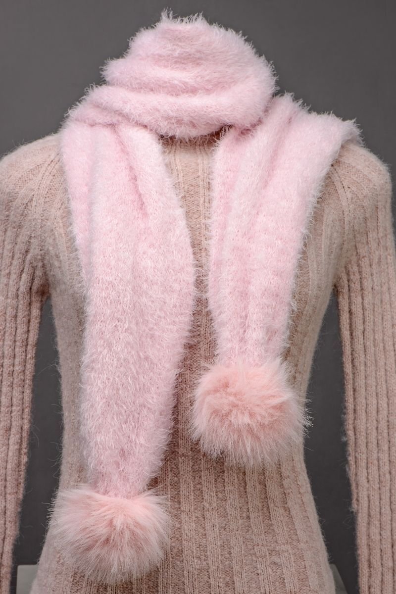 Manta / Cachecol Tricot Pelinho com Pompom