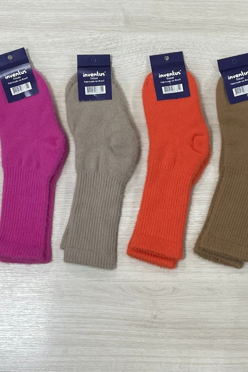 Meia Térmica Peluciada Canelada Cano Alto