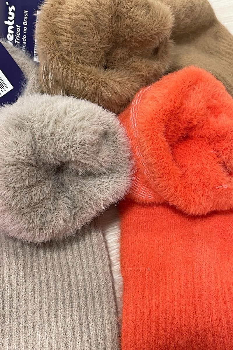 Meia Térmica Peluciada Canelada Cano Alto