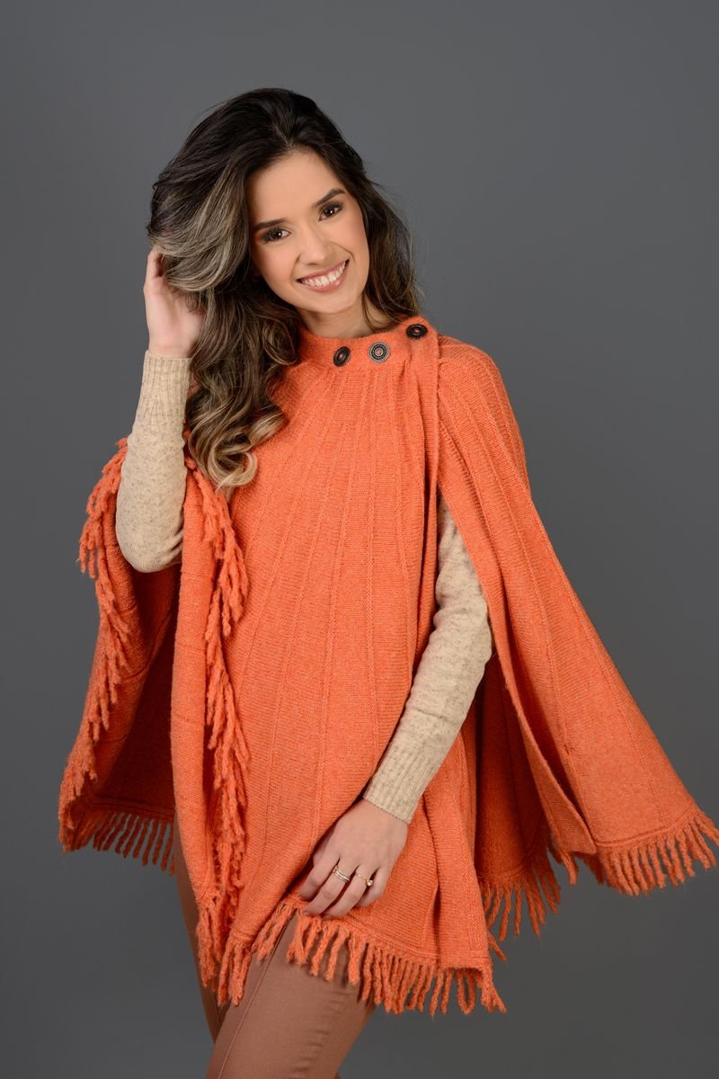 Poncho Tricot com Franjas