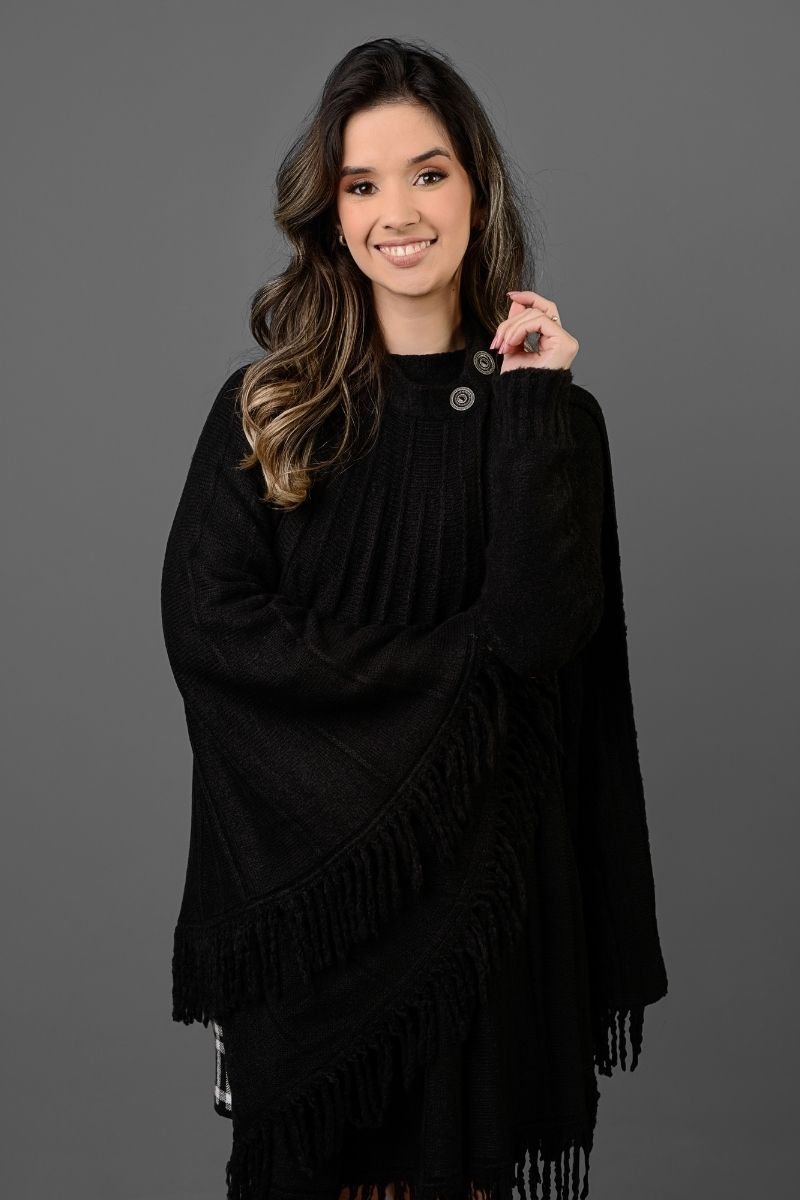 Poncho Tricot com Franjas