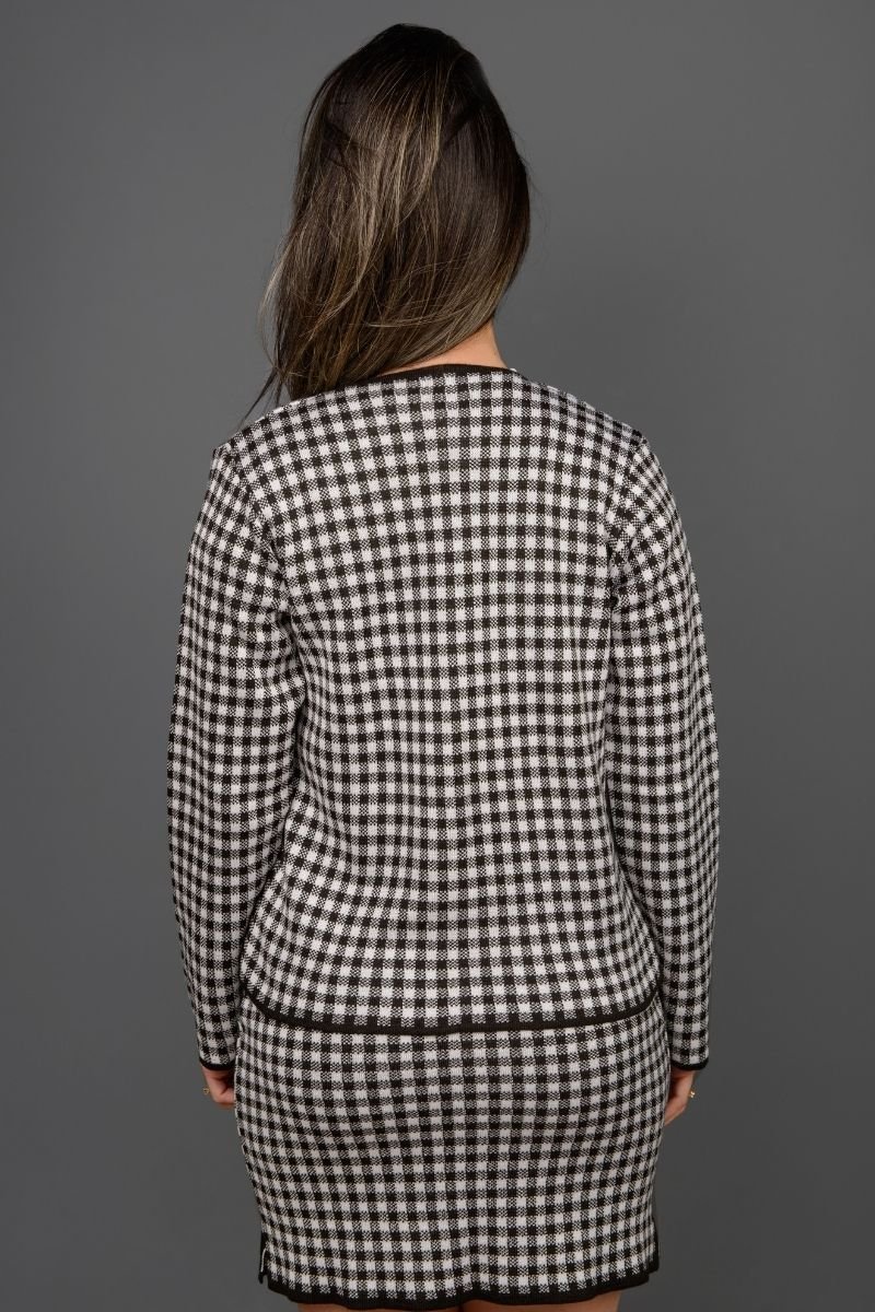 Saia Curta Tricot Jacquard Quadriculada