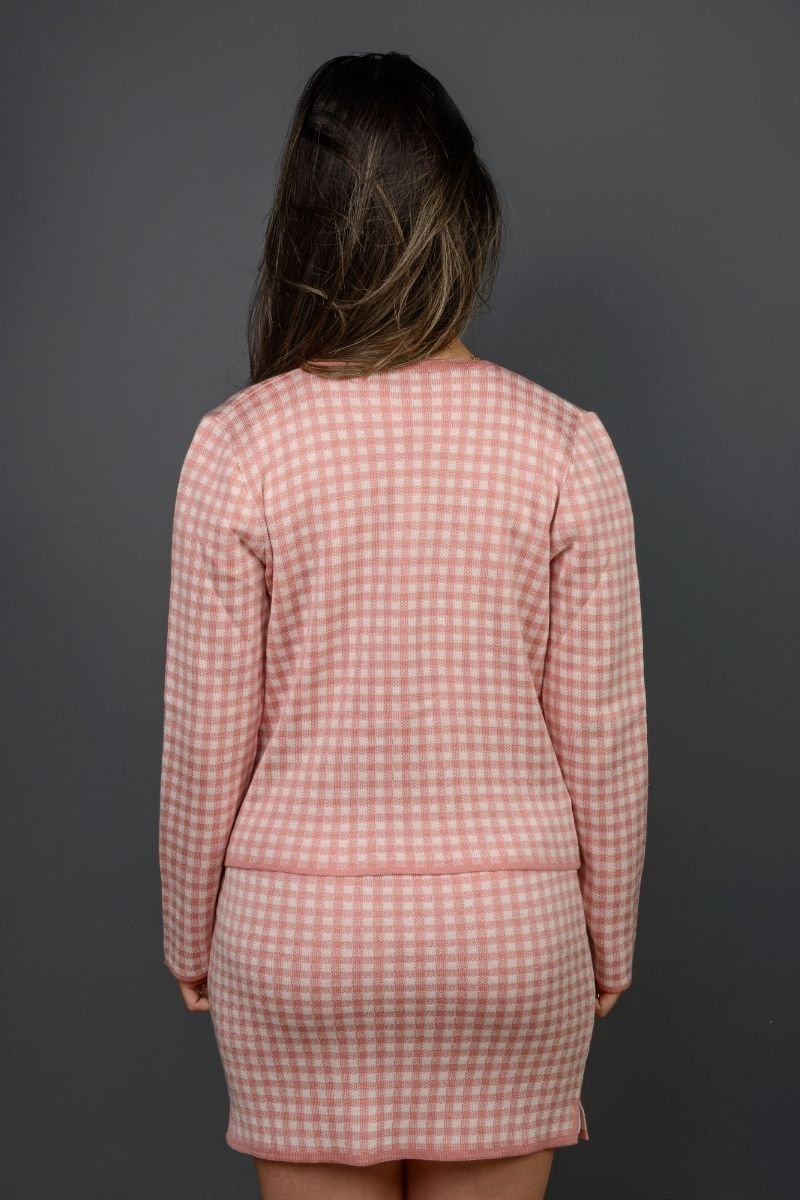 Saia Curta Tricot Jacquard Quadriculada