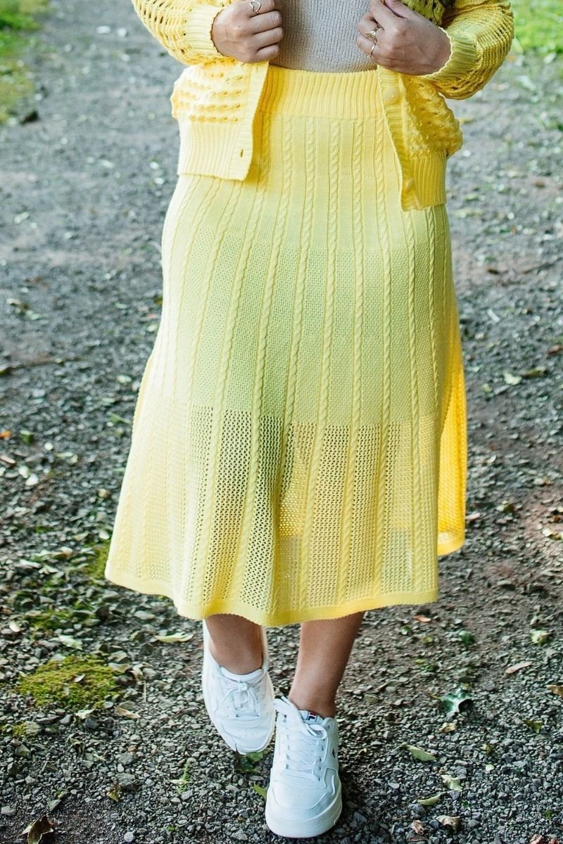 Saia Tricot Longa Modal Rendada com Tranças